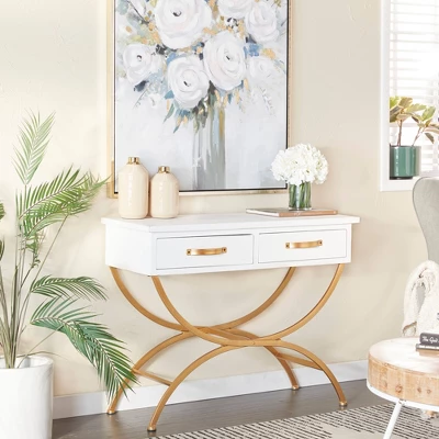Contemporary Pine Console Table White - Olivia & May - Image 9