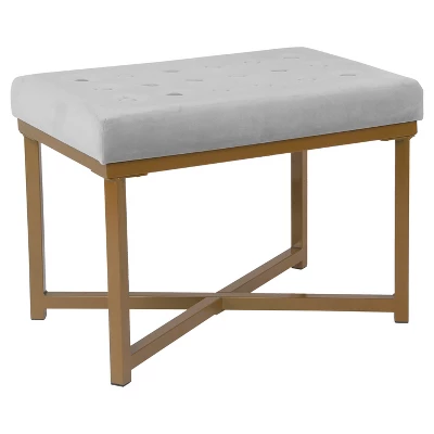 Rectangle Ottoman Velvet Tufted Cushion And Gold Metal X Base - HomePop - Image 13