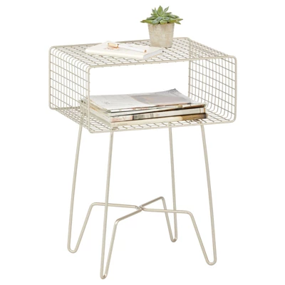 MDesign Modern Farmhouse Home Decor End Table, Wire Grid Storage Shelf