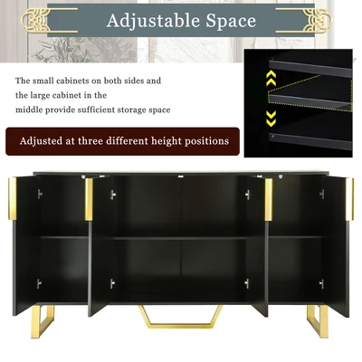 Modern Buffet Sideboard Cabinet With Metal Handles & Legs And Adjustable Shelves-ModernLuxe - Image 5