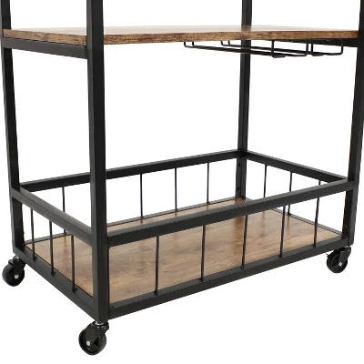 Sunnydaze Decor Sunnydaze 3 Tier Rustic Industrial Style Rolling Indoor Bar Cart With Wine Bottle And Stemware Rack - Image 2