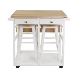 Square Hardwood Drop Leaf Table Top Breakfast Cart Natural/White - Flora Home