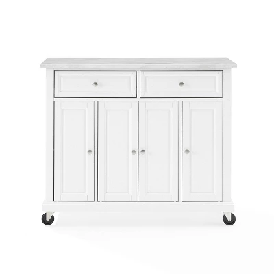 Avery Kitchen Island/Cart Distressed White/White Marble - Crosley - Image 12