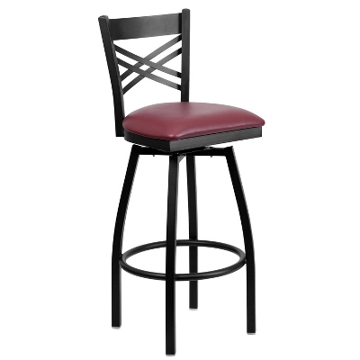 Emma And Oliver Black "X" Back Swivel Metal Restaurant Dining Barstool - Image 14