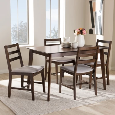 5pc Nadine Modern And Contemporary Walnut Finished Fabric Upholstered Dining Set Light Gray, Brown - Baxton Studio - Image 3