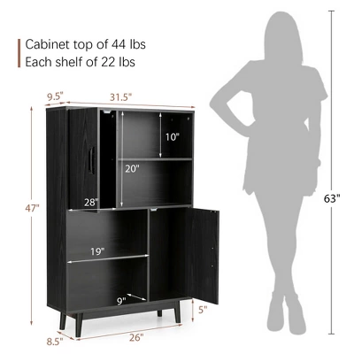 Costway Sideboard Storage Cabinet Bookshelf Cupboard W/Door Shelf Black / White / Espresso - Image 2