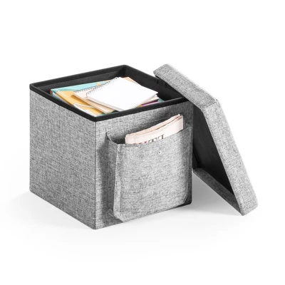15" Cube Storage Ottoman With Pocket And Flip Top Tray - Mellow