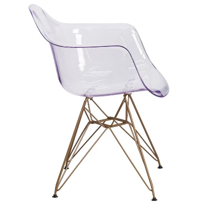 Emma And Oliver 2 Pack Transparent Side Chair With Arms And Gold Base - Accent & Side Chair - Image 8