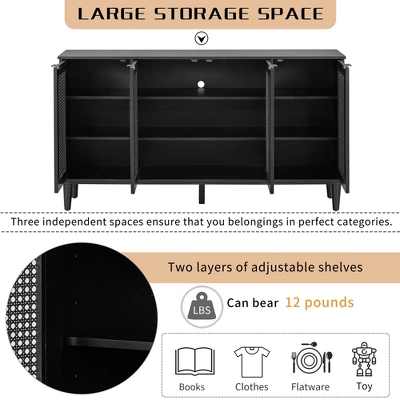60" Generous Storage Sideboard With Faux Rattan Door - ModernLuxe - Image 4