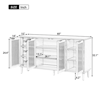 60" Generous Storage Sideboard With Faux Rattan Door - ModernLuxe - Image 3