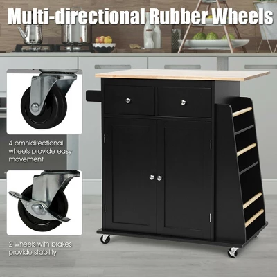 Costway Rolling Kitchen Island Utility Trolley Cabinet Storage Spice Towel Rack - Image 7
