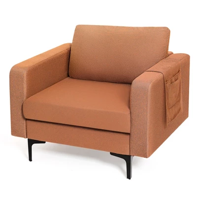 Costway Set Of 2 Fabric Accent Armchair Single Sofa W/ Side Storage Pocket - Image 8