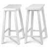 PJ Wood Classic Saddle-Seat 24" Tall Kitchen Counter Stools For Homes, Dining Spaces, And Bars W/Backless Seats, 4 Square Legs, White (8 Pack)