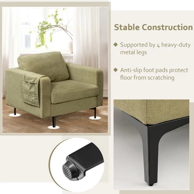 Costway Set Of 2 Fabric Accent Armchair Single Sofa W/ Side Storage Pocket - Image 6