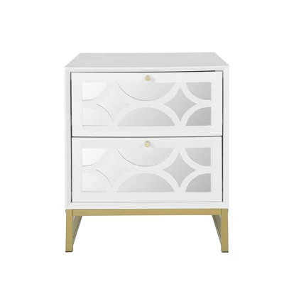 Averina 2 Drawers 45° Splicing White Mirror Front Nightstand With Storage - The Pop Maison - Image 3