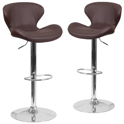 Emma And Oliver 2 Pack Contemporary Vinyl Adjustable Height Barstool With Curved Back And Chrome Base - Image 15