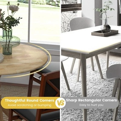 Costway Rustic Dining Table Wooden Dining Table With Round Tabletop & Curved Trestle Legs Natural/Walnut - Image 7