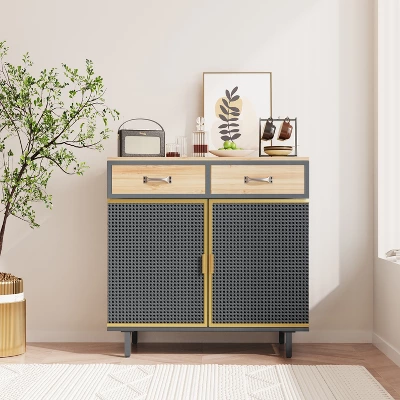 31.5" Modern Carbonized Bamboo Sideboard With 2 Drawers - ModernLuxe