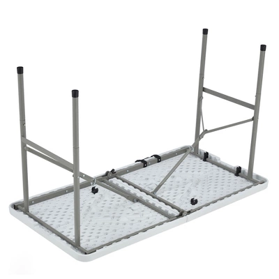 JOMEED UP042 4 Foot Long Portable Plastic Folding Multipurpose Utility Picnic Table With Powder Coated Steel Legs And Built In Carry Handle, White - Image 2
