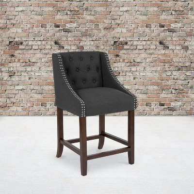 Emma And Oliver 24"H Transitional Tufted Walnut Counter Stool