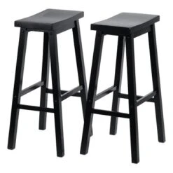 PJ Wood Classic Saddle-Seat 29" Tall Kitchen Counter Stools For Homes, Dining Spaces, And Bars With Backless Seats And 4 Square Legs, Black (4 Pack)