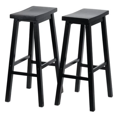 PJ Wood Classic Saddle-Seat 29" Tall Kitchen Counter Stools For Homes, Dining Spaces, And Bars With Backless Seats And 4 Square Legs, Black (4 Pack)