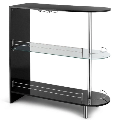 Costway Wine Rack Unit W/Tempered Glass Shelf & Glass Holders Glossy Black - Image 9