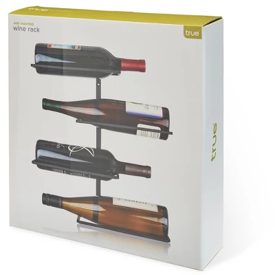 True Align Wall-Mounted Wine Rack, Black Wrought Iron, Holds Four Standard Wine Bottles, 14.75" X 14.25" X 3" - Image 4