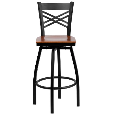 Emma And Oliver Black "X" Back Swivel Metal Restaurant Dining Barstool - Image 4