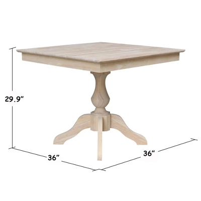 29.9" Dining Tables Sparks Square Top Pedestal Unfinished - International Concepts - Image 4