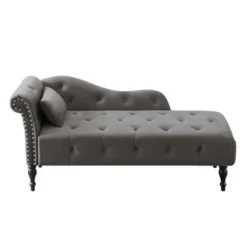 60.6" Velvet Chaise Lounge With Button Tufted Nailhead Trimmed And 1 Pillow - ModernLuxe