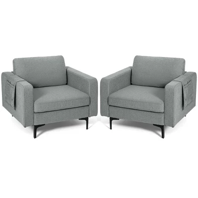 Costway Set Of 2 Fabric Accent Armchair Single Sofa W/ Side Storage Pocket - Image 11