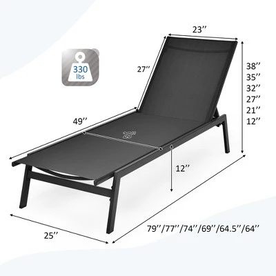 Costway Patio Lounge Chair Chaise Recliner Back Adjustable Garden Deck BrownBlack - Image 3