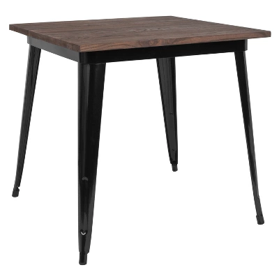 Merrick Lane Modern 31.5" Square Metal Table With Rustic Wood Top For Indoor Use - Image 6