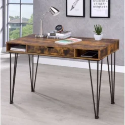 Olvera 1 Drawer Writing Desk With Steel Rebar Base Antique Nutmeg - Coaster