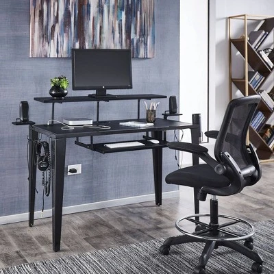 Juneau Metal Computer Desk With USB Charging Port And Adjustable Shelf Gray - Inspire Q