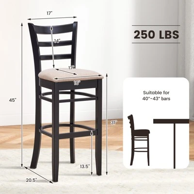 Costway Set Of 4 Bar Stools 31'' Kitchen Dining Chairs With Ergonomic Backrest & Footrest - Image 2