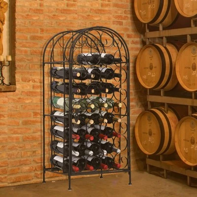 HOMCOM 35 Bottle Wrought Iron Wine Rack Cabinet With Lock, Black - Image 2