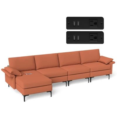 Costway L-shaped Modern Modular Sectional Sofa W/ Reversible Chaise & 4 USB Ports - Image 10