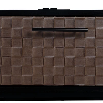 Arina Brown Leatherette 21.89"H X 15.59"D X 18.78"W With Bands Weaving Vision End & Side Tables With Storage And Upper Layer With Plug-The Pop Home - Image 4