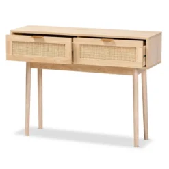 Baird Wood And Rattan 2 Drawer Console Table Brown - Baxton Studio