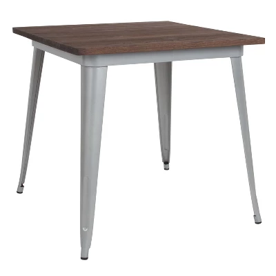Merrick Lane Modern 31.5" Square Metal Table With Rustic Wood Top For Indoor Use - Image 7