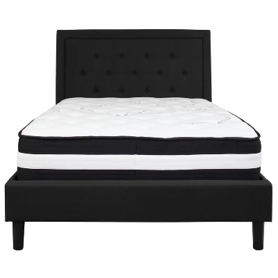Flash Furniture Roxbury Full Size Tufted Upholstered Platform Bed In Black Fabric With Pocket Spring Mattress - Image 3