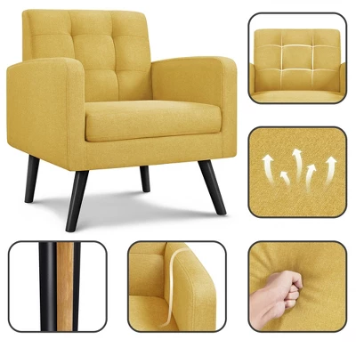 Yaheetech Modern Armchair Accent Chair Fabric Tufted With Rubber Wooden Leg - Image 3