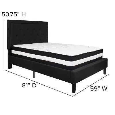 Flash Furniture Roxbury Full Size Tufted Upholstered Platform Bed In Black Fabric With Pocket Spring Mattress - Image 2