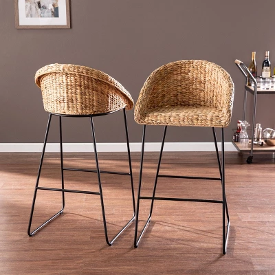 Set Of 2 Werte Water Hyacinth Barstools Natural/Black - Aiden Lane - Image 3