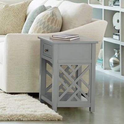 Middlebury Wood End Table With Drawer And Shelf Gray - Alaterre Furniture - Image 3