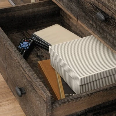 Canal Street Industrial Wood And Metal TV Stand For TVs Up To 65" Carbon Oak - Sauder - Image 3