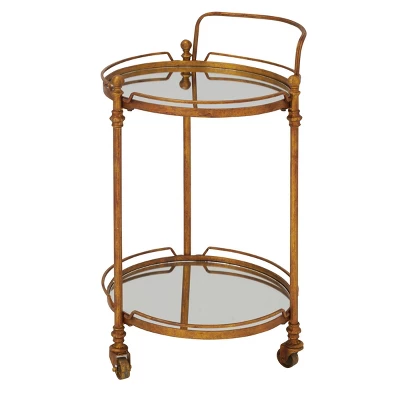 Traditional Iron And Mirrored Bar Cart Brass - Olivia & May - Image 2