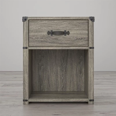 Little Seeds Nova 1 Drawer Storage Nightstand With Leather Drawer Pull, Gray Oak - Image 3